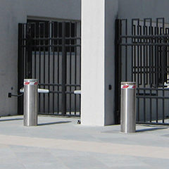 removable high security bollards mounted for the safety of a school allowing to open an access passage occasionally