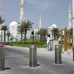 photo high security semiutomatic bollards installed in a mosque for security against attacks