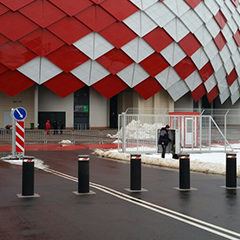 image of automatic bollards mounted at the stadium as protection to prevent unauthorized access