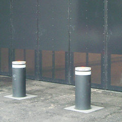 image fixed bollards installed in front of the entrance of a prison to prevent intrusion or escape routes